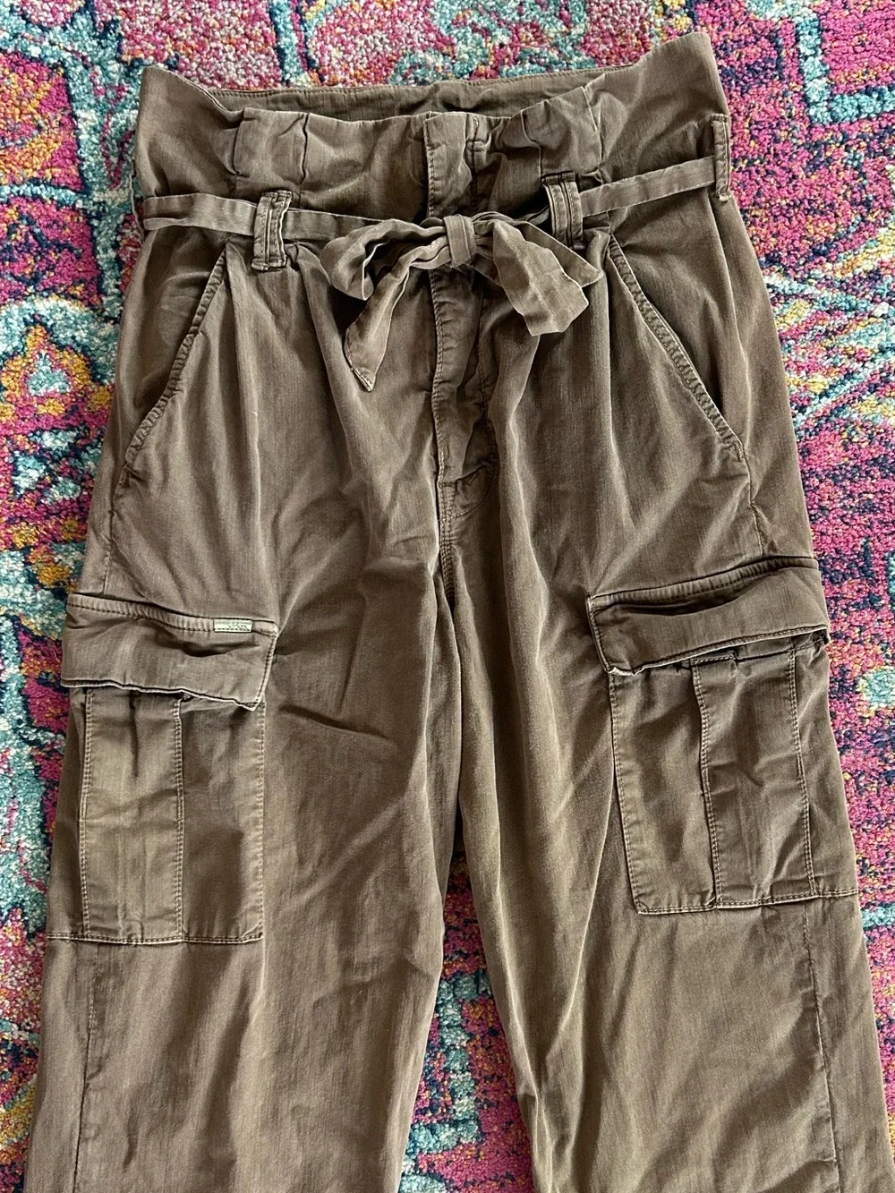 MOTHER | Women’s Brown Greaser Paperbag Pleated Belted Cargo Ankle Pants Size 26